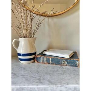 Stoneware pitcher with blue stripes, vase